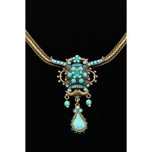 Michal Negrin Collar Necklace Cabochon Turquoise Blue Crystal Signed Bin7B